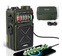 Emgykit Radio de manivela de emergencia - 4000 mAh/14800 mWh AM/FM/WB/SW/NOAA Radio meteorológica con Bluetooth, linterna, alarma SOS, alimentado por USB cargado, manivela de mano y energía solar para