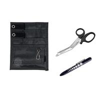 EMI NK1 - Organizador de enfermera de 3 piezas, organizador de bolsillo, tijeras de 5.5 pulgadas y linterna de calibre de pupila con batería reutilizable, color negro