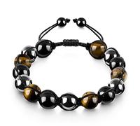 Emibele 10mm Pulsera de Cuentas, Pulsera de Hematita de Obsidiana de Ojo de Tigre para Aliviar la Ansiedad, Pulsera de Piedra Natural Hecha a Mano Ajustable para Hombre Mujere, Gris + Negro + Amarillo
