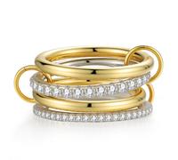 Emibele Anillos Apilables para Mujer, Anillos de Oro entrelazados, Anillo de Plata con Zirconia Cúbica, Anillo Apilables de Metal Mixto en Dos Tonos, Regalos de Joyería de Moda para Mujer, Talla 7