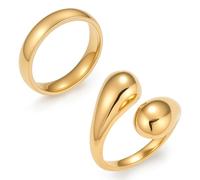 Emibele Anillos de Oro para Mujer 2PCS, Anillos de Lágrima de Oro Gruesos de Acero Inoxidable sin Barniz, Apilables Trenzados Abiertos, Regalos de Joyería de Moda para Seres Queridos, Talla 9