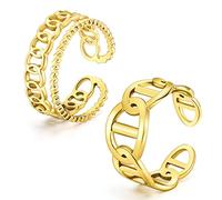 Emibele Anillos para Mujer, 2 PZS Anillos de Acero Inoxidable Resistentes a la Oxidación y a la Decoloración, Anillos Abiertos Ajustables para Niña Mujer Novia Esposa, Regalo de Joyería, Oro