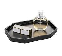 Emibele Bandeja Octágono Elegante, 20,3 x 14,5 cm Organizador Decorativo con Veta Mármol para Joyas Cosméticos Perfumes Adornos Baño Tocador Cocina Oficina, Negro Mate