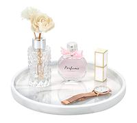 Emibele Bandeja Redondo Elegante, 27 cm Organizador Decorativo de Resina con Veta Mármol para Joyas Cosméticos Perfumes Adornos Baño Tocador Cocina Oficina, Blanco