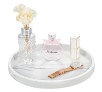 Emibele Bandeja Redondo Elegante, 27 cm Organizador Decorativo de Resina con Veta Mármol para Joyas Cosméticos Perfumes Adornos Baño Tocador Cocina Oficina, Arena Blanca
