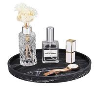 Emibele Bandeja Redondo Elegante, 27 cm Organizador Decorativo de Resina con Veta Mármol para Joyas Cosméticos Perfumes Adornos Baño Tocador Cocina Oficina, Tinta Negra Mate