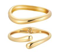 Emibele Brazaletes Oro para Mujeres, 2PCS Brazaletes Dorados Gruesos Irregulares Con Bisagra, Moda Brazo Ancho Manguito Minimalista Grueso, Regalos de Joyería para San Cumpleaños Valentín Navidad