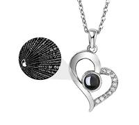 Emibele Collar de Plata para Mujer, Collar de Colgante de Corazón con Te Amo en 100 Idiomas para Amor, Chapado en Oro Collar de Corazón con Circonitas Regalo de Joyas para Novia Esposa Madre, Plata