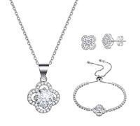 Emibele Conjunto de Collar Pendientes y Pulsera para Mujer, Conjunto de Joyas de Trébol de Cuatro Hojas de Suerte Clásico con Circonitas Brillantes, Regalo de Joyas Exquisito para el Día de la Madre