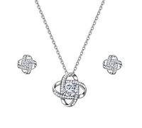 Emibele Conjunto de Collar y Pendientes para Mujer, Conjunto de Joyas de Trébol de Cuatro Hojas de Suerte con Circonitas Brillantes, Juegos de Joyas Exquisitos Regalo para el Día de la Madre