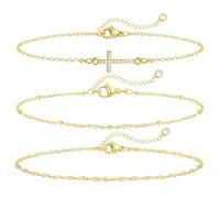 Emibele Oro Cruz Pulsera para Mujeres, Circonita Religiosa Cruz Pulsera Regalos Confirmación, Ajustable Rosca Cadena Mano, Capas Fe Oro Joyería Bautismo Cristiano Regalos para Mujeres