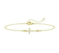 Emibele Oro Cruz Pulsera para Mujeres con Circonita, Regalos Pascua para Damas, Ajustable Sencilla Eslabones Pulseras Fe Oro Joyería Religioso Cristiano Confirmación Bautismo Regalos
