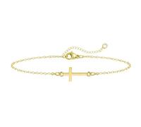 Emibele Oro Cruz Pulsera para Mujeres, Religiosa Cruz Pulsera Regalos Pascua, Ajustable Delicada Fina Cadena Mano, Moderna Fe Oro Joyería para Confirmación Bautismo Cristiana Primera Comunión Regalos