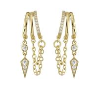 Emibele Oro Huggie Colgantes Pendientes Para Mujeres No Deslustran 14K Bañado Oro Triple Aros Pendientes Caída Circonita Trendy Hipoaalergénico Cadena Larga Huggie Aretes Moderno Joya Regalo