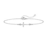 Emibele Plata Cruz Pulsera para Mujeres con Circonita, Regalos Pascua para Damas, Ajustable Sencilla Eslabones Pulseras Fe Plata Joyería Religioso Cristiano Confirmación Bautismo Regalos