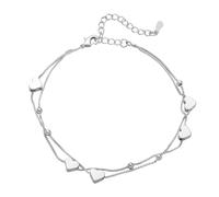 Emibele Pulsera de Cadena de Corazón, Pulsera de Corazón con Cuentas para Mujer Chica, Pulsera de Cadena de Serpiente para Mujer Brazalete para Uso Diario Fiestas Citas, Plata