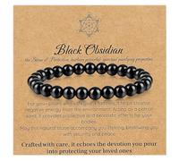 Emibele Pulsera Obsidiana, Pulsera Chakra Cristal Obsidiana Natural para Energía Positiva Aliviar Ansiedad, Joya Cristal Espiritual 8mm Cuentas Redondas Piedras Joya Regalo para Mujeres Hombres, Negro