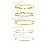 Emibele Pulseras Oro para Mujeres 14K Bañado Oro Joyería Set Ajustable Brazalete Tenis Set Apilable para Mujeres Acero Inoxidable Delicados Brazaletes Tono Dorado Regalo Navidad