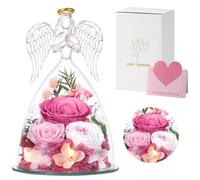 Emibele Rosa Natural Conservada en Escultura Angélica de Cristal, Flor Eterna en Ángel de Vidrio con Iluminación LED, Detalle Romántico de Rosas para Mujer en Cumpleaños Día de los Enamorados, Rosa
