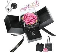 Emibele Rosa Preservada Eterna + Collar de Plata Esterlina S925, Rosa Preservada Eterna & Collar con Te Amo en 100 Idiomas con Caja de Música y Luz, Regalo para Día de San Valentín Aniversario