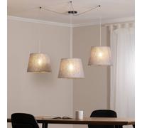 EMIBIG LIGHTING Lámpara colgante Ascot, gris, tela, 3 luces, descentralizada