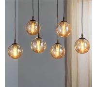 EMIBIG LIGHTING Lámpara colgante Glassy, 6 luces, negro, ámbar, cristal, 75 cm
