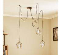EMIBIG LIGHTING Lámpara colgante Starla, cristal grafito, 3 luces descentradas
