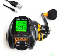 Emiif Carrete digital de cebo con relación de transmisión 6.3:1, contador de línea y freno de 10 kg para fuerza, 5+1 BB, recargable por USB, para rafting y pesca de fundición