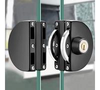 Emiif - Cerradura de puerta de cristal sin taladrar, acero inoxidable negro, doble pernos curvados, cerradura de armario con 3 llaves para puerta templada de 10 a 13 mm de grosor