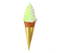 Emiif Cono de helado artificial modelo de exhibición de resina réplica de comida decoración 22 cm (blanco verde)