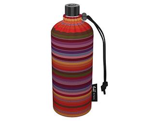 Emil Botella de cristal para niñas y niños, botella de cristal aislada para la escuela, ocio, deportes: niños y padres, rayas orgánicas, 0,4 l