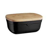 Emile Henry Panera de cerámica de 14 pulgadas + tapa de madera, trufa negra
