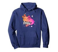 Emilia - Hermoso Nombre de niña con Lindo Ajolote Sudadera con Capucha, Unisex para Adultos, Azul Marino, L