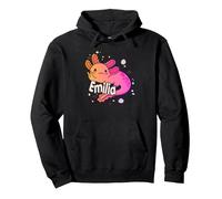 Emilia - Hermoso Nombre de niña con Lindo Ajolote Sudadera con Capucha, Unisex para Adultos, Negro, XL