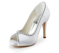 Emily Bridal Zapatos de Novia Peep Toe Rhinestones de Mujer Slip On High Heels (EU37, Blanco)
