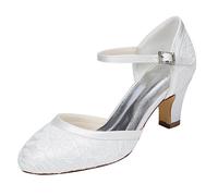 Emily Bridal Zapatos Nupciales Sandalias de tacón de Aguja de satén de Encaje de Mujer (EU37, White)