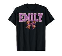 Emily Leopard Bow Bow Name Diseño para Mujeres y niñas Camiseta