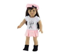 Emily Rose 18 Inch Doll Clothes Skirt Clothing Outfit Including Matching Hat T-Shirt Graphic Tee and Black Ankle 18"""" Doll Boots | Compati