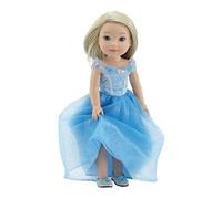 Emily Rose Muñeca de 14 y 14.5 pulgadas, vestido de princesa azul brillante, vestido de baile de cuento de hadas y zapatos tipo pantufla, marca de Estados Unidos, atuendo mágico para muñecas de cuerpo