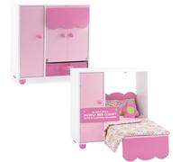Emily Rose | USA Business | Space Saving 18 inch Doll Murphy Bed Furniture Closet Value Set with 5 Hangers & Clothes and Accessories Storag