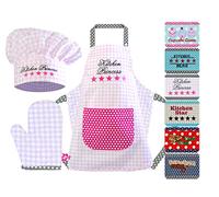 Emily´s Check Delantal niño, 3 set, Gorro chef niño y manopla horno, Kitchen Princess, 1428.2002, 3-6 años