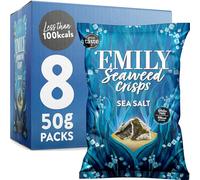 Emily Seaweed Crisps - Sal marina 8 x 50 g, aperitivo de algas marinas, sin gluten, aperitivo saludable, fuente de yodo