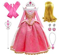 Emin Niña Vestido de Princesa Aurora Disfraz de Bella Durmiente con Accesorios Vestido de Princesa de Cuento de Hadas Cumpleaños Cosplay Halloween Navidad Carnaval Bautizo Vestirse