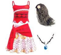 Emin Niñas Disfraz de Vaiana Princesa con Collares y Peluca Vestidos de Vaiana Princesa para Niños Cumpleaños Fiesta Halloween Navidad Carnaval Cosplay Vestirse