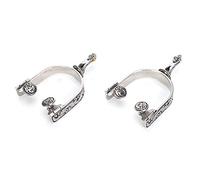 Eminchu 2 Espuelas de Caballo de Acero Inoxidable, Espuelas Plateadas para Botas de Vaquero del Oeste, Patrón Exquisito y de Engranaje para Competición Ecuestre, Entrenamiento de Doma, Rancho