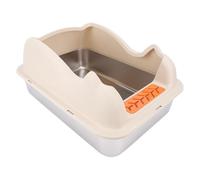 Eminchu Caja de para Gatos de Acero Inoxidable con Tapa, Caja de Grande de Metal para Gatos de Lados Altos, de con Entrada Superior Antisalpicaduras, Ideal para Grandes, 19.69x13.78x3.94in (Caqui)