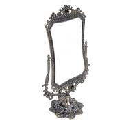 Eminchu Espejo de Maquillaje Vintage de Doble Cara con Estampado Floral Antiguo Función Giratoria de 360 Grados para Decoración del Hogar Aleación de Zinc 15.08x8.66in (Bronce)