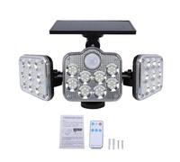 Eminchu Luz LED con Energía Solar, Triple Cabezal 270, Sensor de Movimiento Gran Angular, Luz Solar para Exteriores, de Control Remoto Inalámbrico para Jardín, Patio Trasero, Cerca y Camino