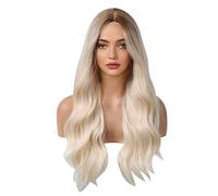 Eminchu Peluca de Encaje Frontal Ondulada y Rizada Rubia Sintética, de Talla única, Dorada, Suave, sin Desprendimiento, Pelucas Sintéticas con Frente de Encaje para Mujeres y Niñas, Fiesta,