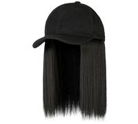 Eminchu Peluca de Pelo Corto y Liso con Gorro, Fibra de Alta Temperatura, Circunferencia Ajustable de Aspecto para Mujer, Gorra de Béisbol (BLACK)